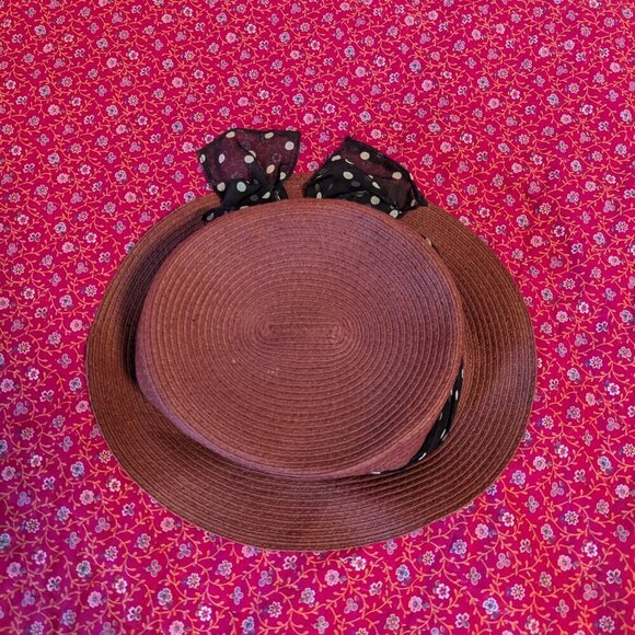 Vintage Goorin Bros Weave Boater Fedora Old Money Heritage Polka Dot Sash Preppy - Picture 8 of 10